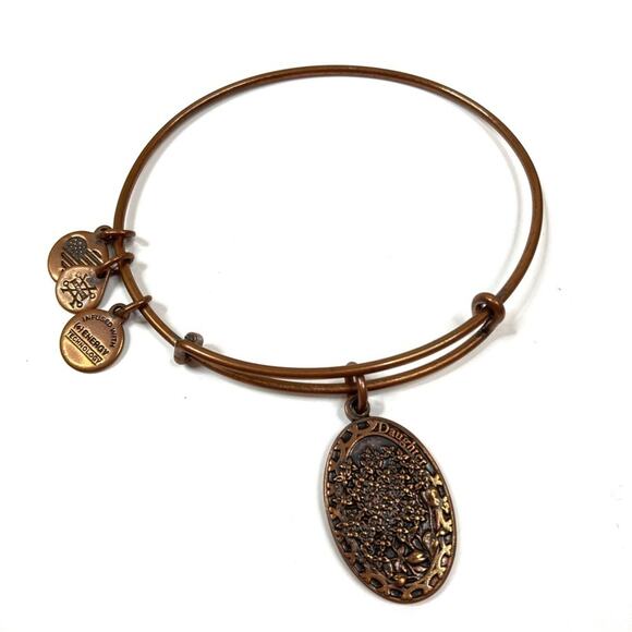 3/$30 Alex and Ani | Bronze Daughter Oval Flower Charm Bangle Bracelet - Picture 1 of 5